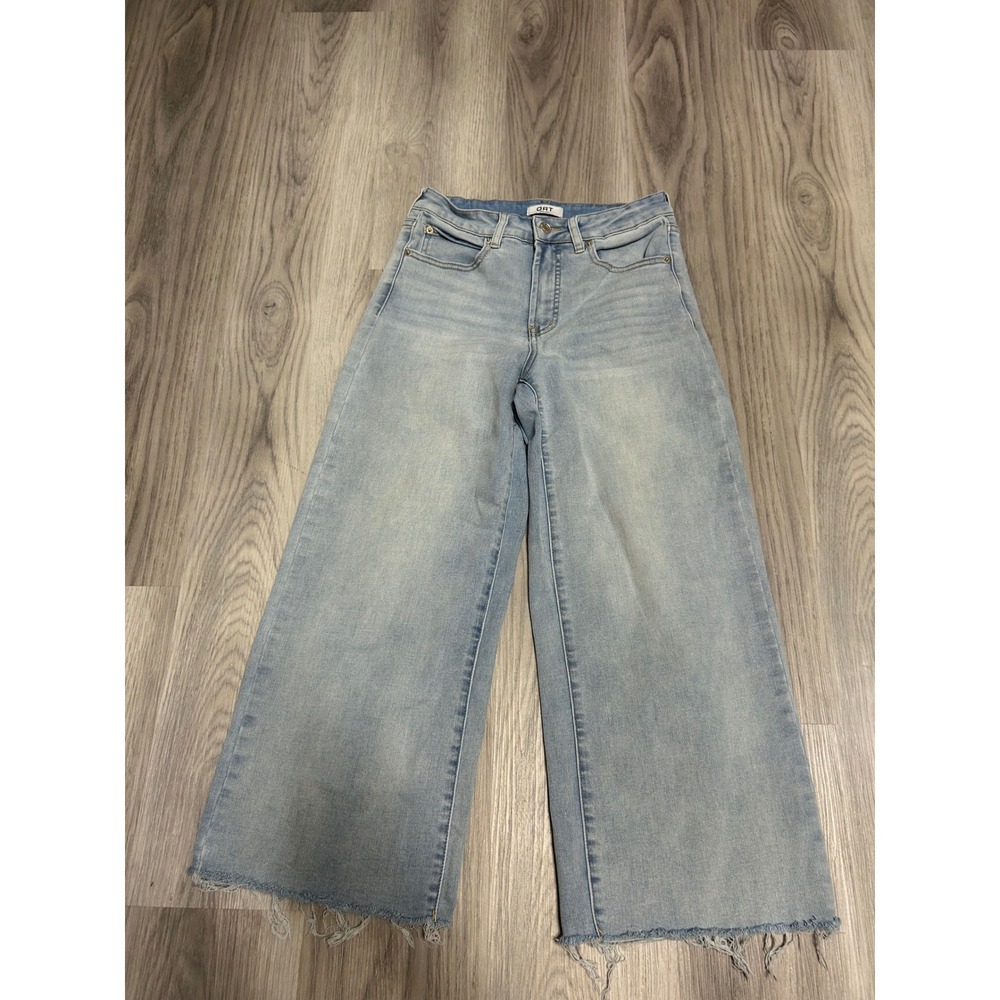 OAT New York Womens High Rise Wide Leg Raw Hem Stretch Denim Jeans 28 Light Blue